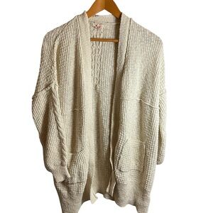 For Thee Cream Women's Cardigan Boho Knit Open Front Oversized Cotton